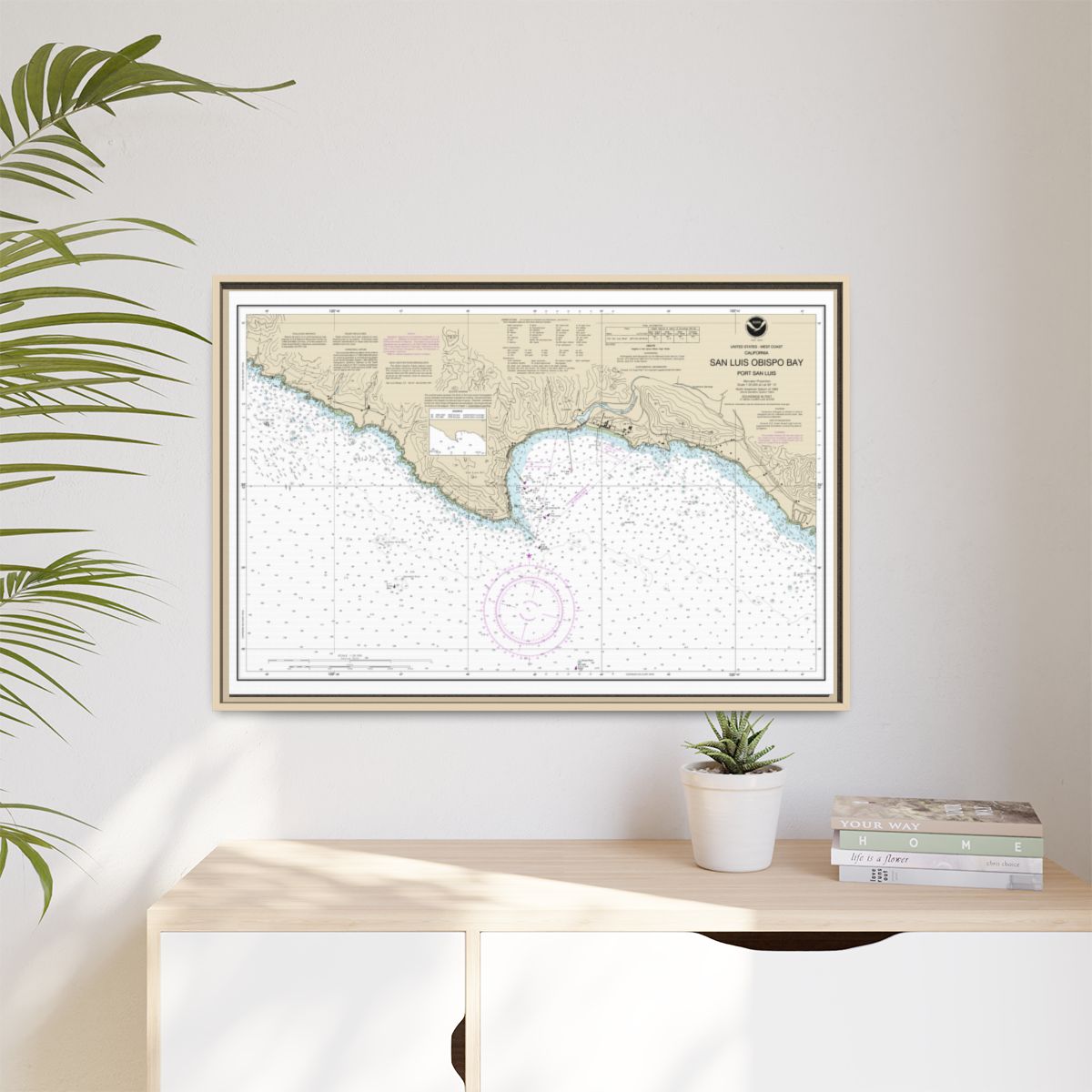 Chart 18704 San Luis Obispo Bay, Port San Luis - NOAA Nautical Chart Floating Frame Canvas | 30" x 20" | 36" x 24" | 48" x 32" - Natural context-1