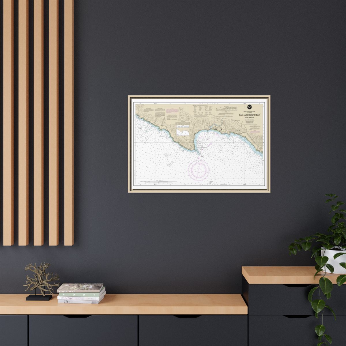 Chart 18704 San Luis Obispo Bay, Port San Luis - NOAA Nautical Chart Floating Frame Canvas | 30" x 20" | 36" x 24" | 48" x 32" - Natural context-2