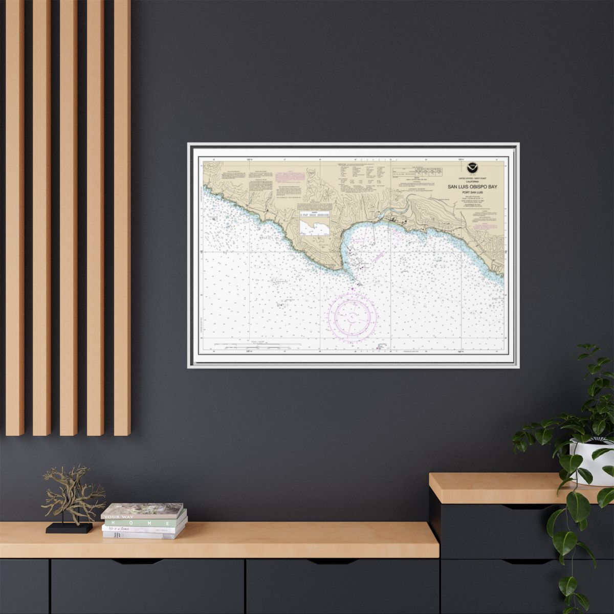 Chart 18704 San Luis Obispo Bay, Port San Luis - NOAA Nautical Chart Floating Frame Canvas | 30" x 20" | 36" x 24" | 48" x 32" - White context-2