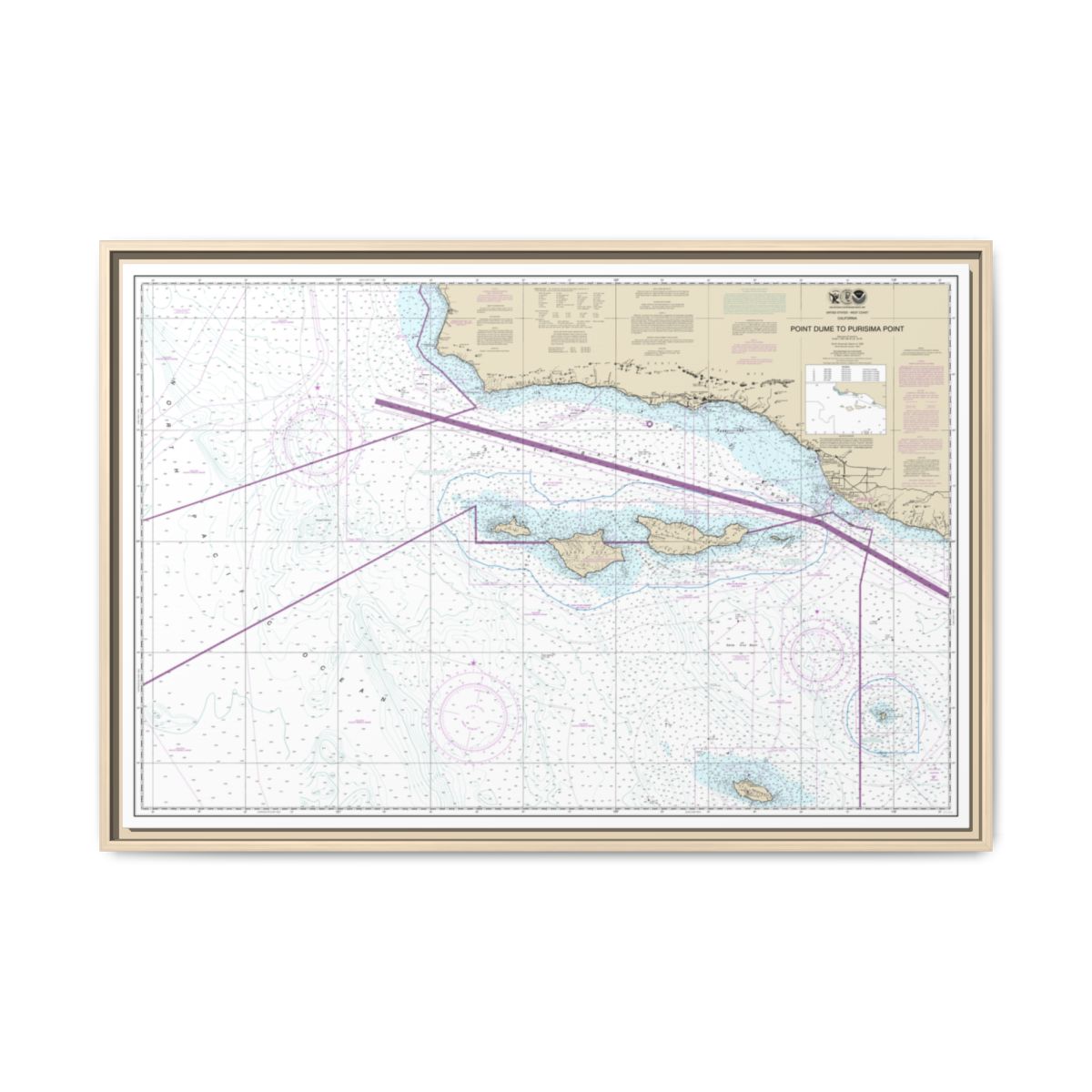Chart 18720 Point Dume to Purisma Point - NOAA Nautical Chart Floating Frame Canvas | 30" x 20" | 36" x 24" | 48" x 32" - Natural front