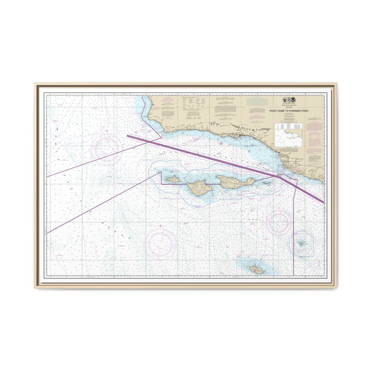 Chart 18720 Point Dume to Purisma Point - NOAA Nautical Chart Floating Frame Canvas | 30" x 20" | 36" x 24" | 48" x 32" - Natural front