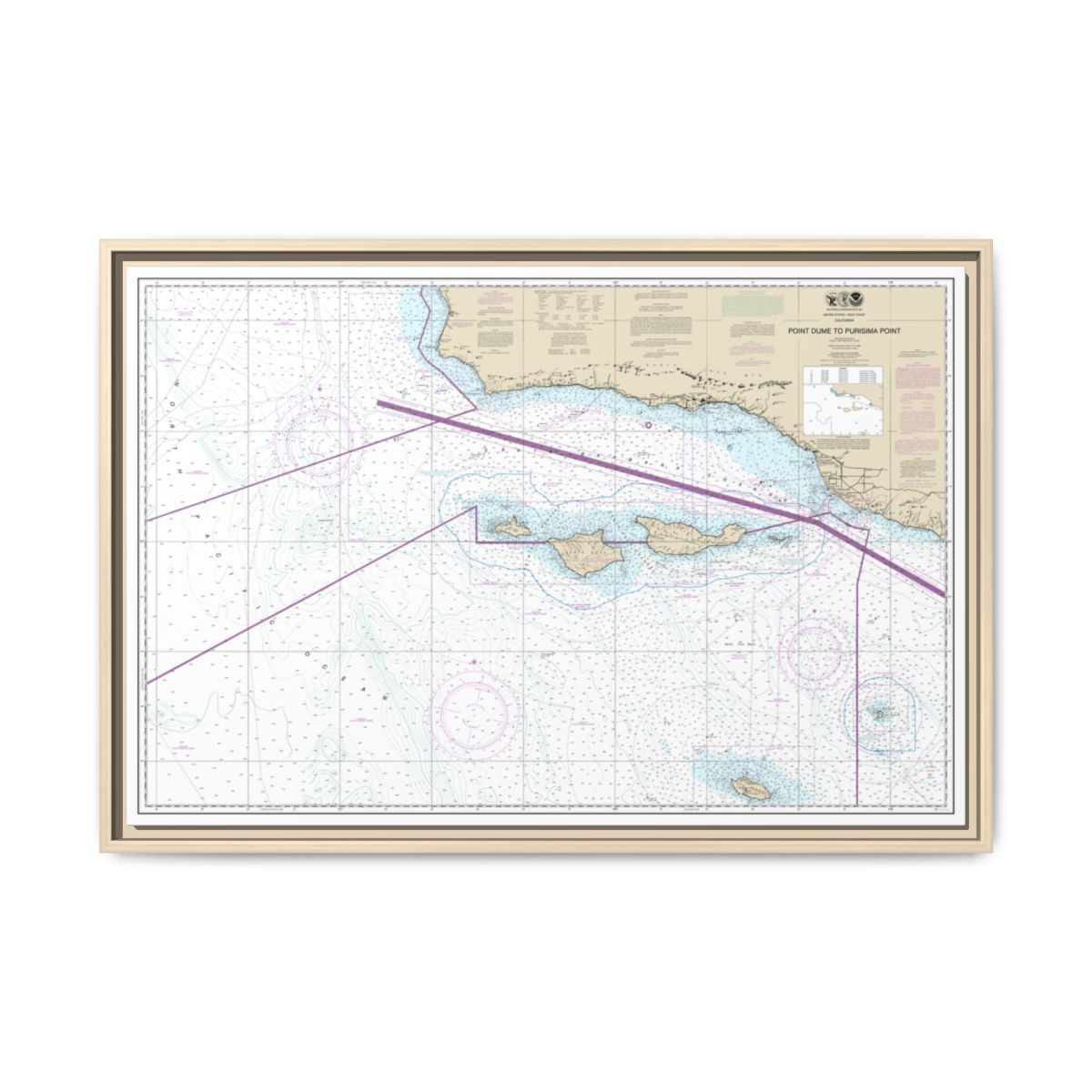 Chart 18720 Point Dume to Purisma Point - NOAA Nautical Chart Floating Frame Canvas | 30" x 20" | 36" x 24" | 48" x 32" - Natural front