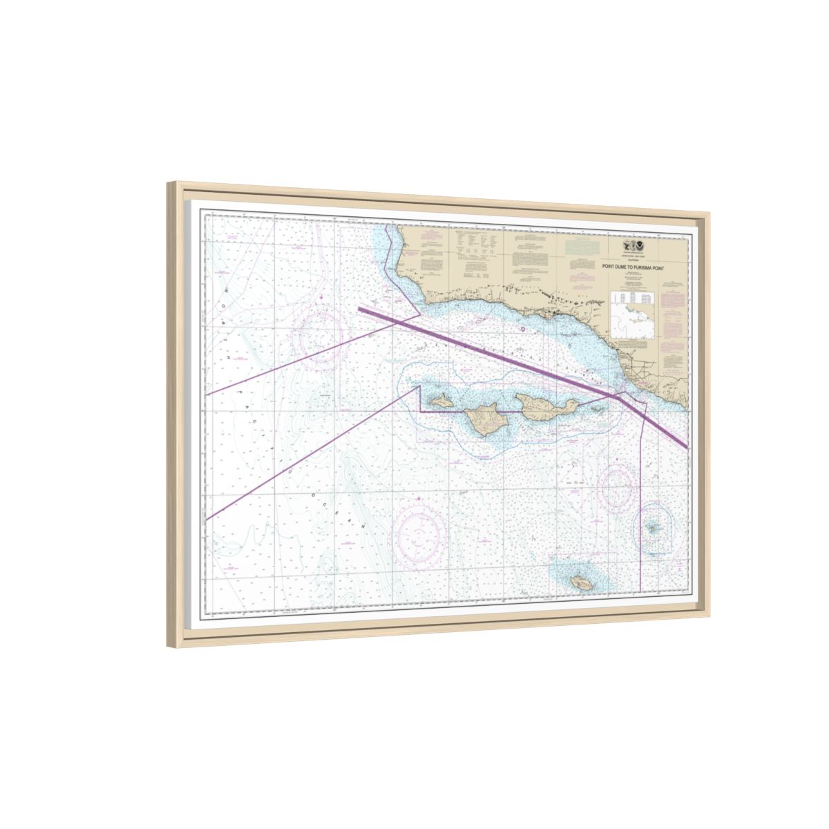 Chart 18720 Point Dume to Purisma Point - NOAA Nautical Chart Floating Frame Canvas | 30" x 20" | 36" x 24" | 48" x 32" - Natural side
