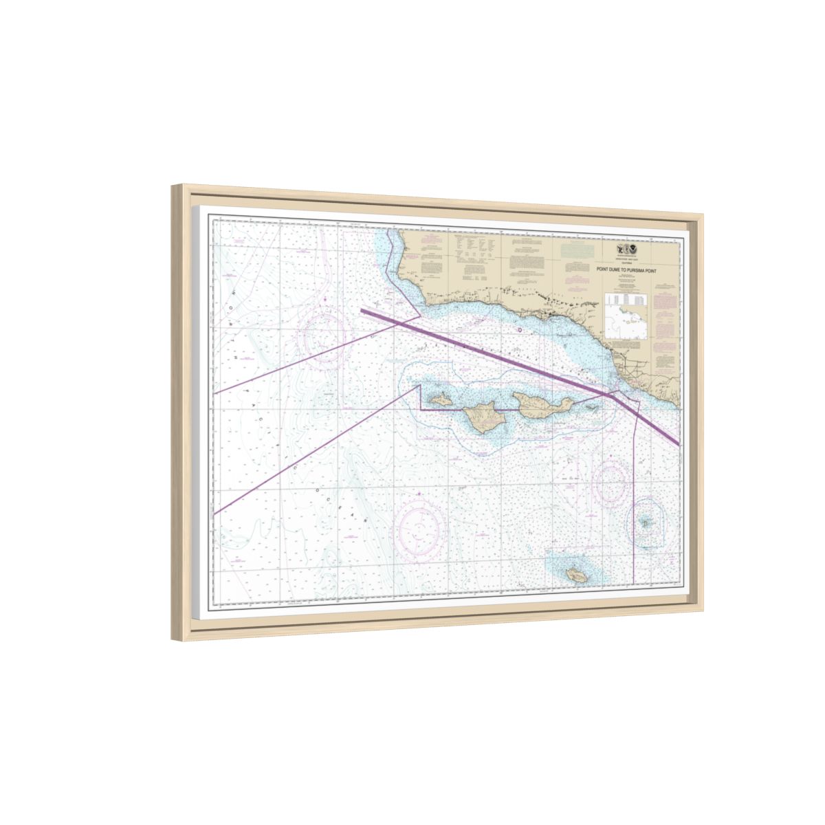 Chart 18720 Point Dume to Purisma Point - NOAA Nautical Chart Floating Frame Canvas | 30" x 20" | 36" x 24" | 48" x 32" - Natural side