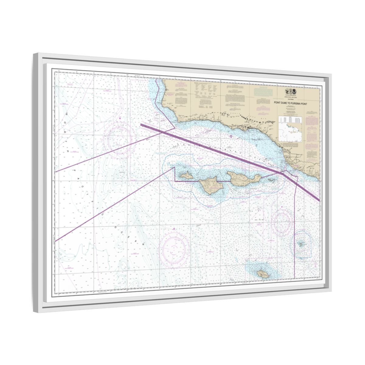 Chart 18720 Point Dume to Purisma Point - NOAA Nautical Chart Floating Frame Canvas | 30" x 20" | 36" x 24" | 48" x 32" - White side