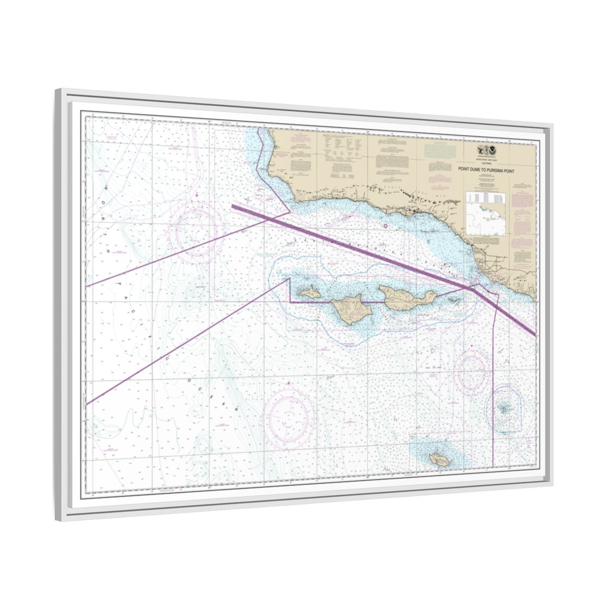Chart 18720 Point Dume to Purisma Point - NOAA Nautical Chart Floating Frame Canvas | 30" x 20" | 36" x 24" | 48" x 32" - White side