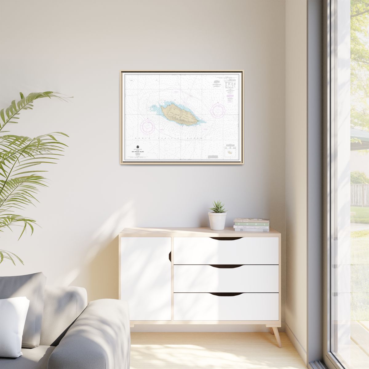 Chart 18755 San Nicolas Island - NOAA Nautical Chart Floating Frame Canvas | 32" x 24" | 40" x 30" - Natural context-1