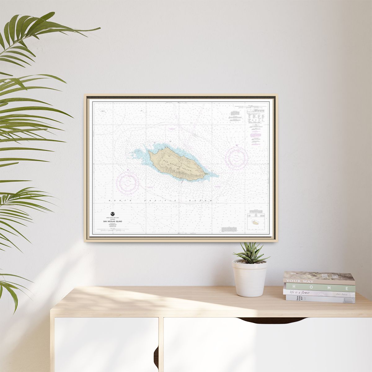 Chart 18755 San Nicolas Island - NOAA Nautical Chart Floating Frame Canvas | 32" x 24" | 40" x 30" - Natural context-1