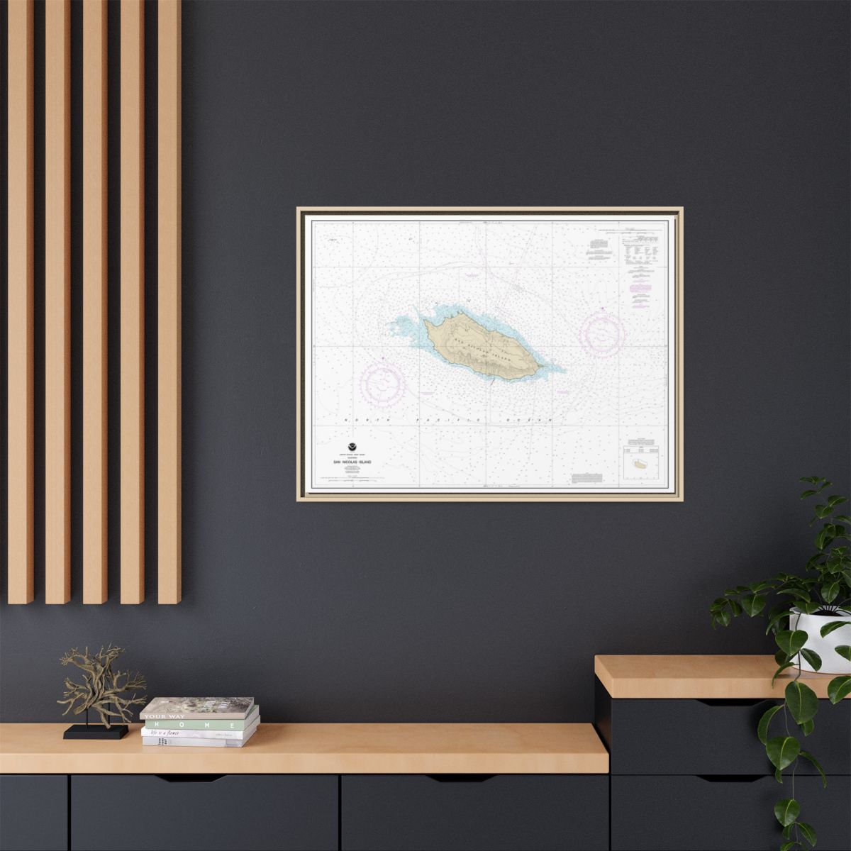 Chart 18755 San Nicolas Island - NOAA Nautical Chart Floating Frame Canvas | 32" x 24" | 40" x 30" - Natural context-2