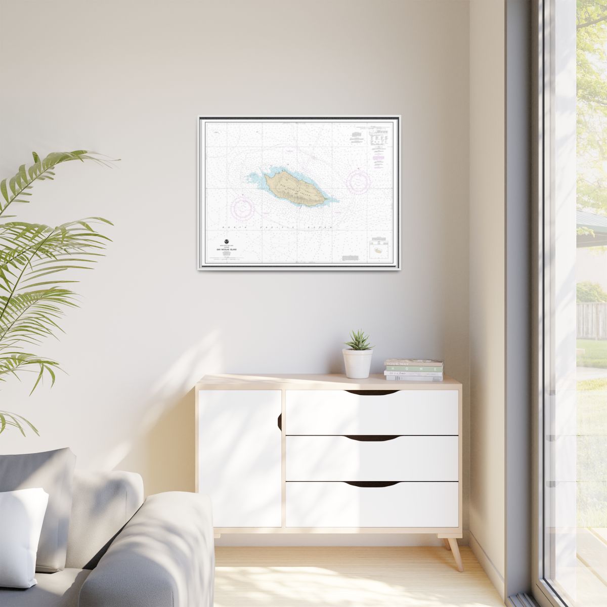 Chart 18755 San Nicolas Island - NOAA Nautical Chart Floating Frame Canvas | 32" x 24" | 40" x 30" - White context-1