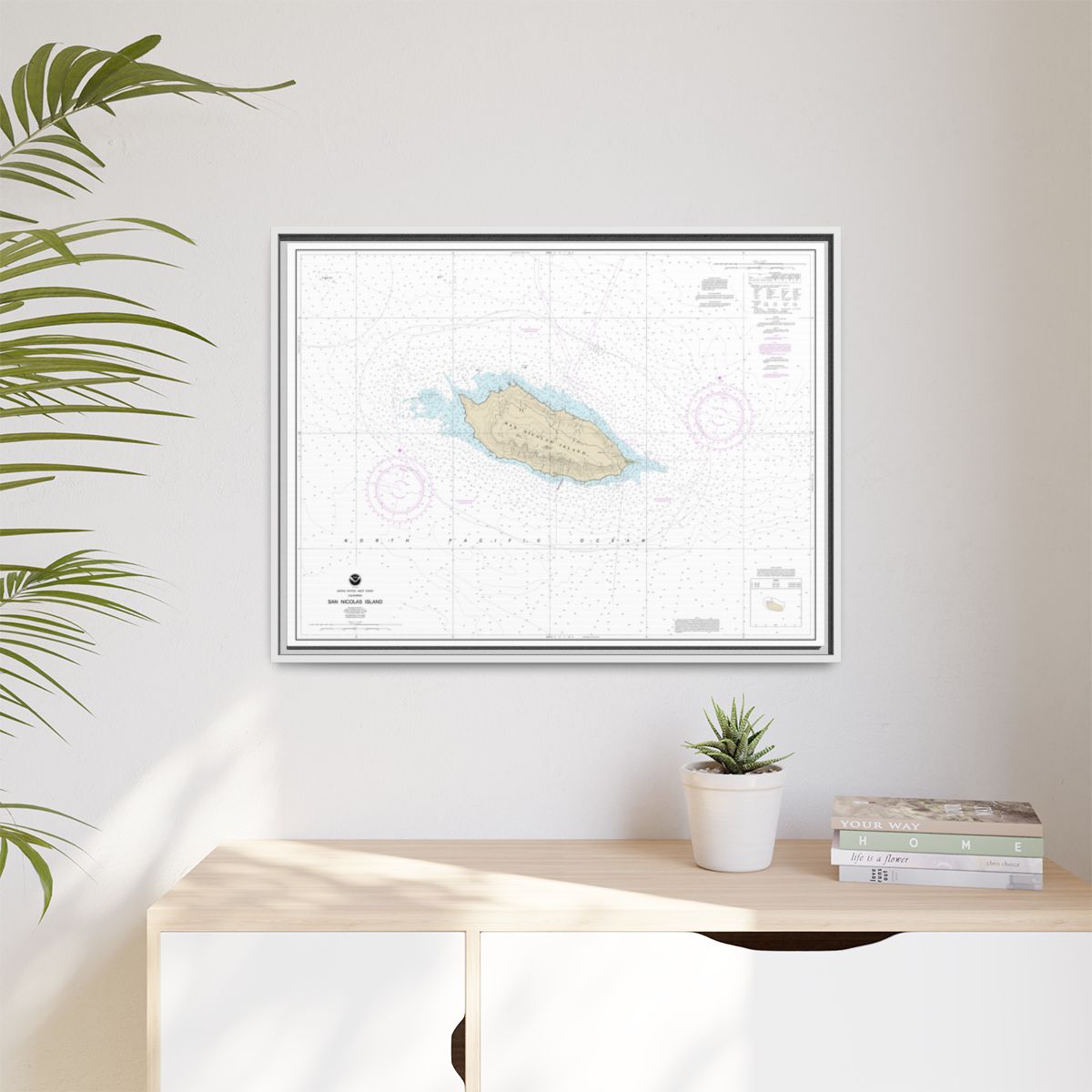 Chart 18755 San Nicolas Island - NOAA Nautical Chart Floating Frame Canvas | 32" x 24" | 40" x 30" - White context-1