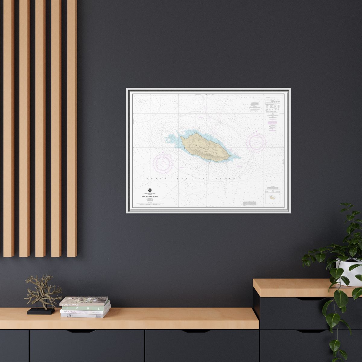 Chart 18755 San Nicolas Island - NOAA Nautical Chart Floating Frame Canvas | 32" x 24" | 40" x 30" - White context-2