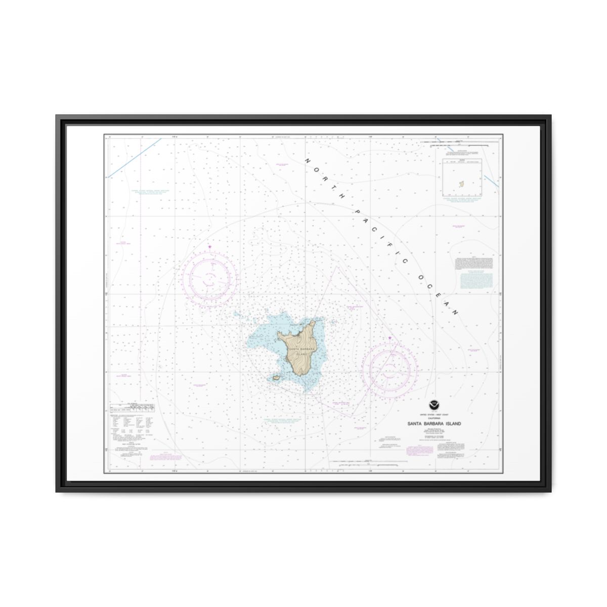 Chart 18756 Santa Barbara Island - NOAA Nautical Chart Floating Frame Canvas | 32" x 24" | 40" x 30" - Black front
