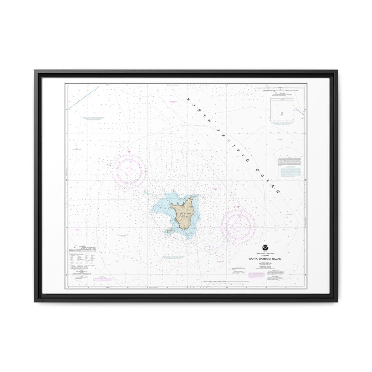 Chart 18756 Santa Barbara Island - NOAA Nautical Chart Floating Frame Canvas | 32" x 24" | 40" x 30" - Black front