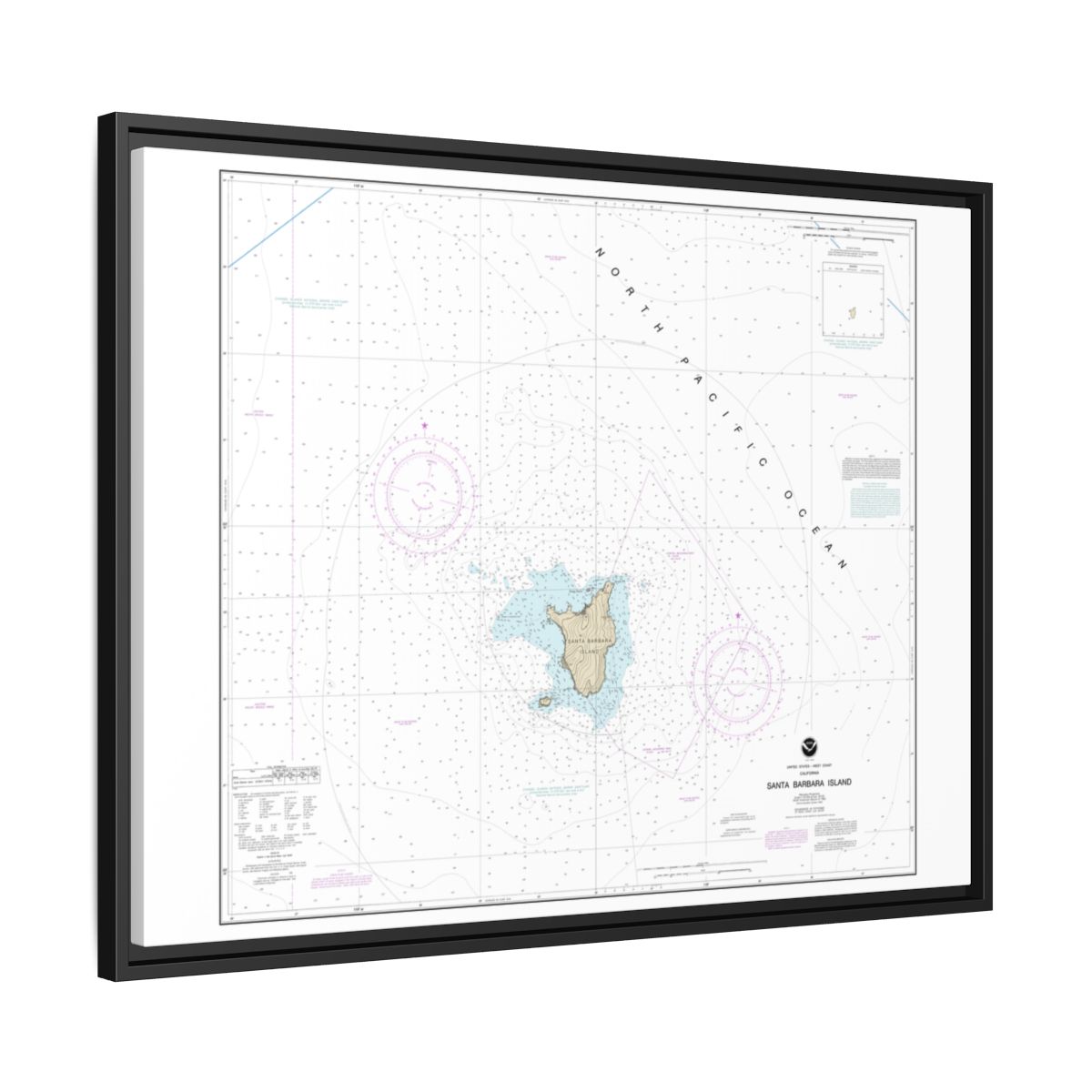 Chart 18756 Santa Barbara Island - NOAA Nautical Chart Floating Frame Canvas | 32" x 24" | 40" x 30" - Black side