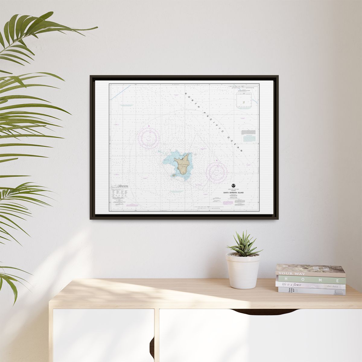 Chart 18756 Santa Barbara Island - NOAA Nautical Chart Floating Frame Canvas | 32" x 24" | 40" x 30" - Espresso context-1