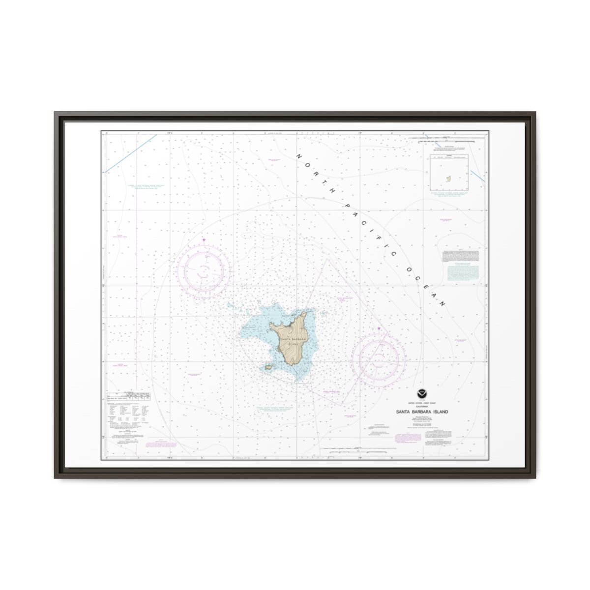 Chart 18756 Santa Barbara Island - NOAA Nautical Chart Floating Frame Canvas | 32" x 24" | 40" x 30" - Espresso front