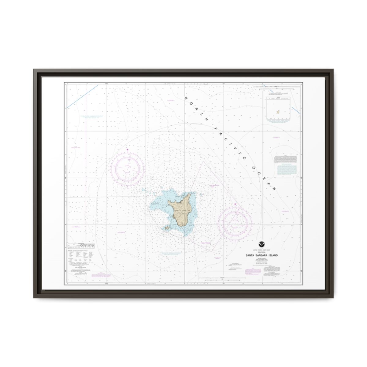 Chart 18756 Santa Barbara Island - NOAA Nautical Chart Floating Frame Canvas | 32" x 24" | 40" x 30" - Espresso front