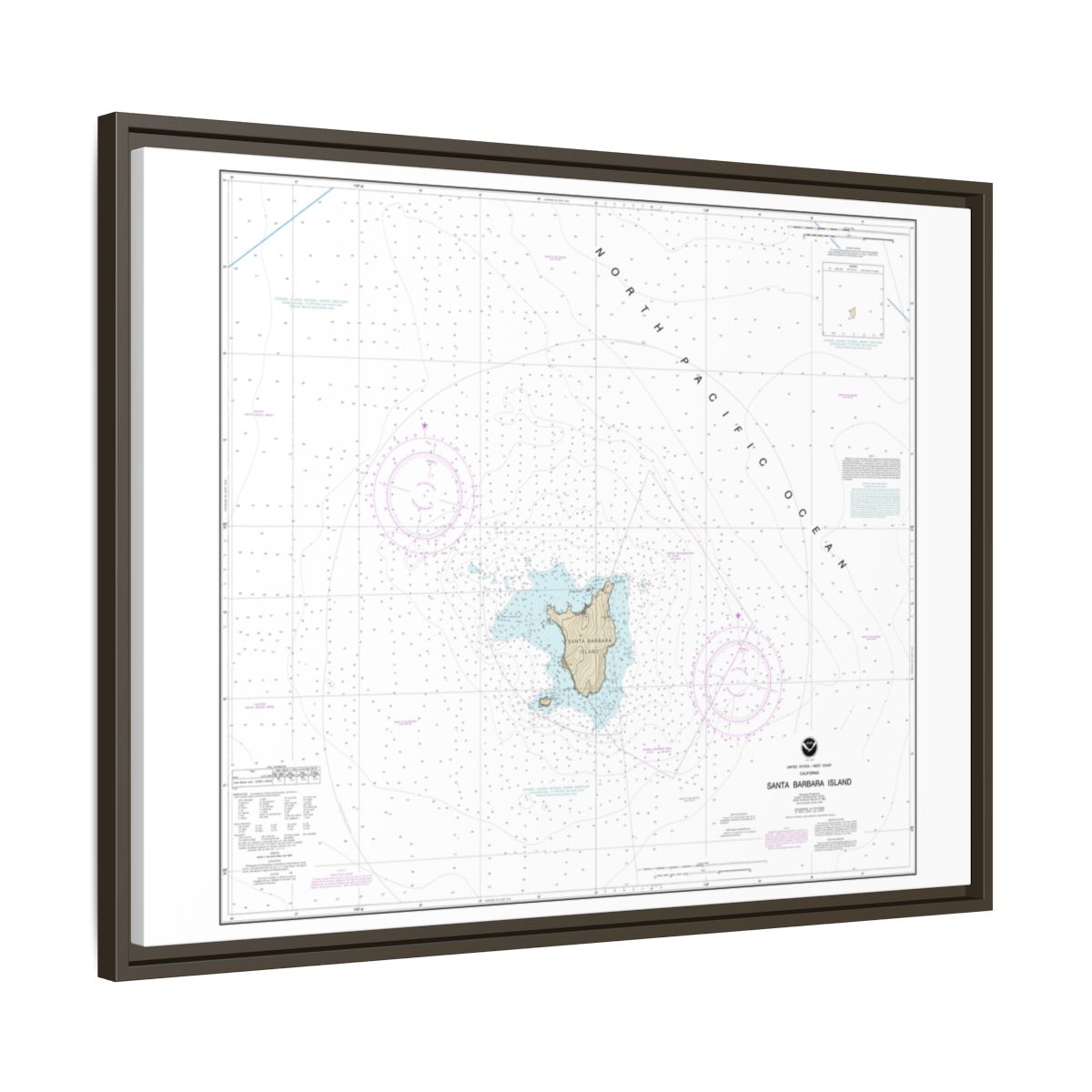 Chart 18756 Santa Barbara Island - NOAA Nautical Chart Floating Frame Canvas | 32" x 24" | 40" x 30" - Espresso side