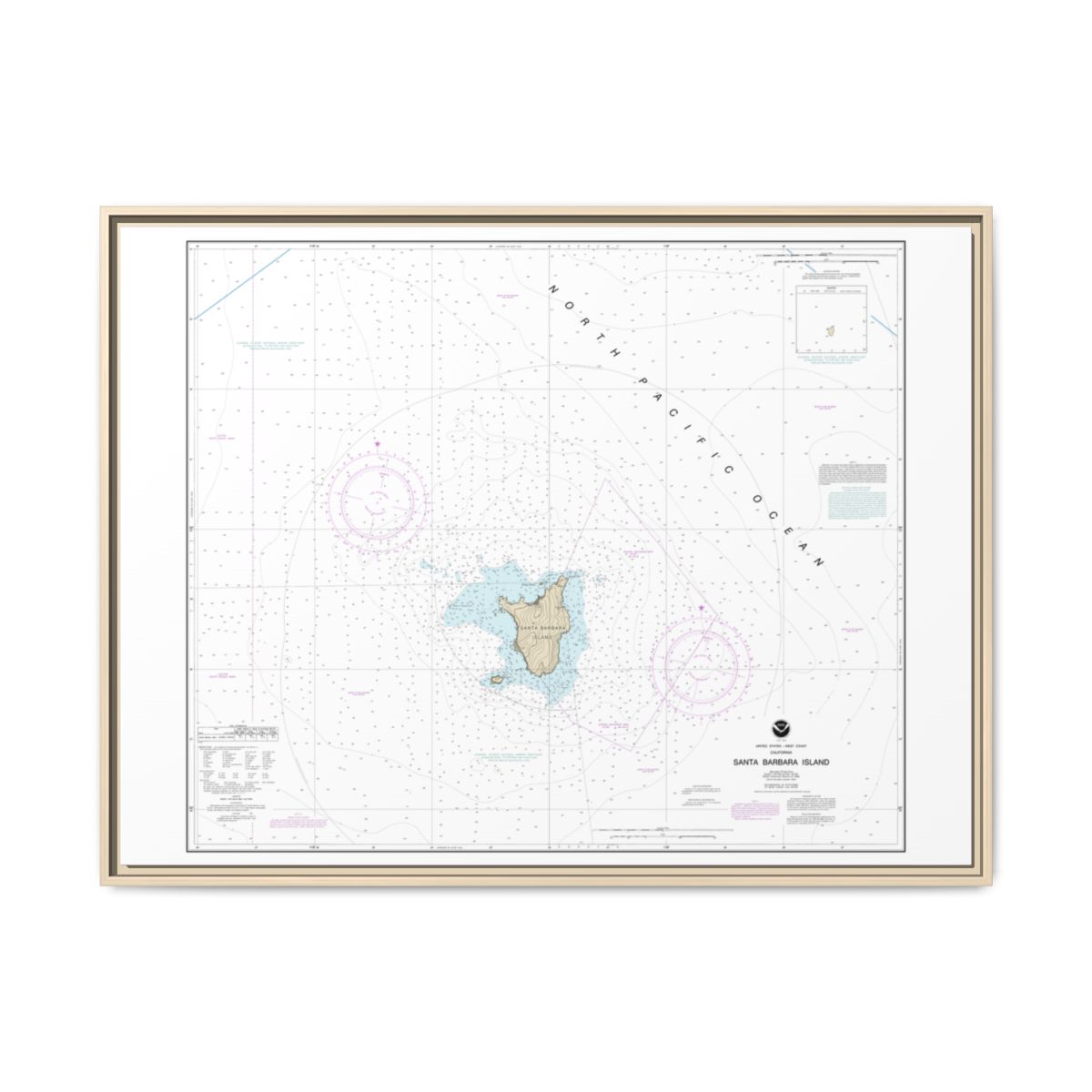 Chart 18756 Santa Barbara Island - NOAA Nautical Chart Floating Frame Canvas | 32" x 24" | 40" x 30" - Natural front