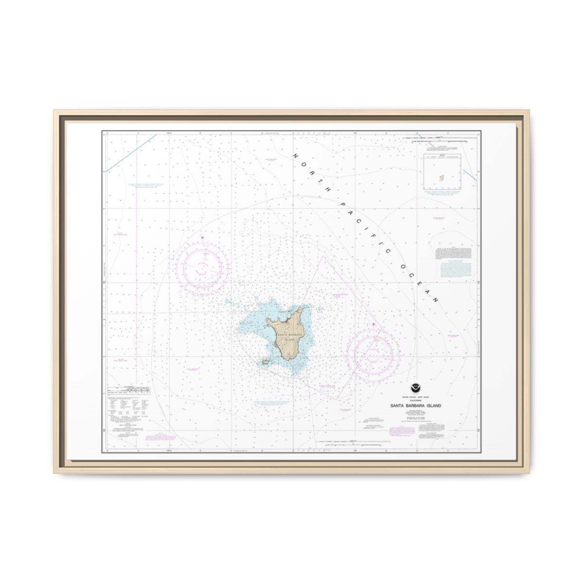 Chart 18756 Santa Barbara Island - NOAA Nautical Chart Floating Frame Canvas | 32" x 24" | 40" x 30" - Natural front