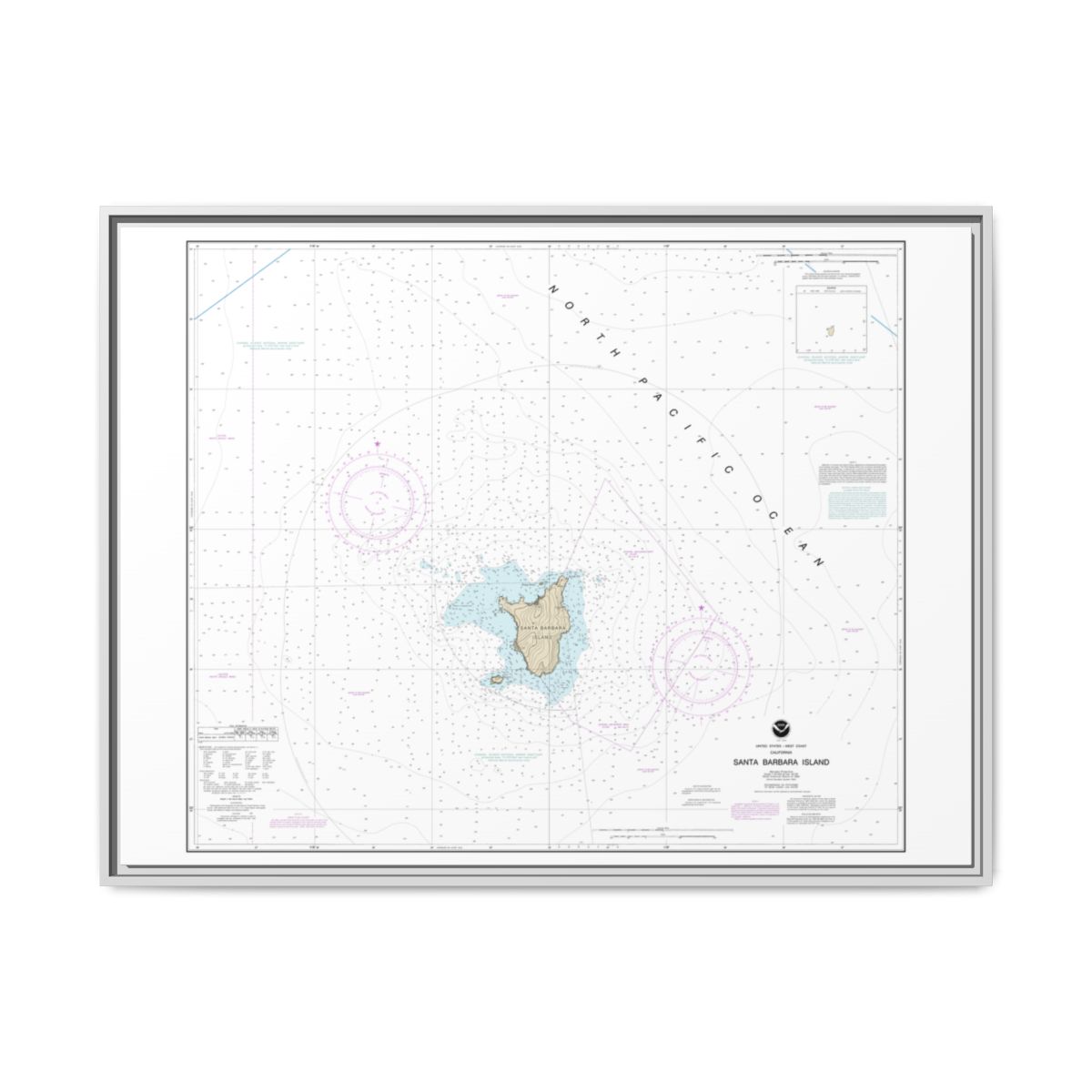 Chart 18756 Santa Barbara Island - NOAA Nautical Chart Floating Frame Canvas | 32" x 24" | 40" x 30" - White front
