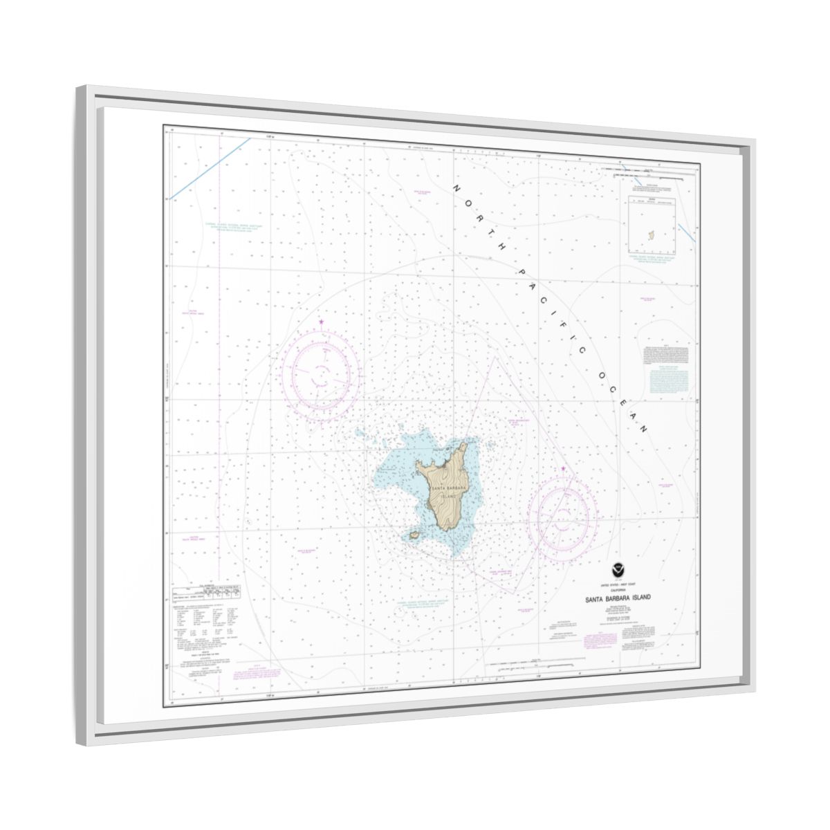 Chart 18756 Santa Barbara Island - NOAA Nautical Chart Floating Frame Canvas | 32" x 24" | 40" x 30" - White side