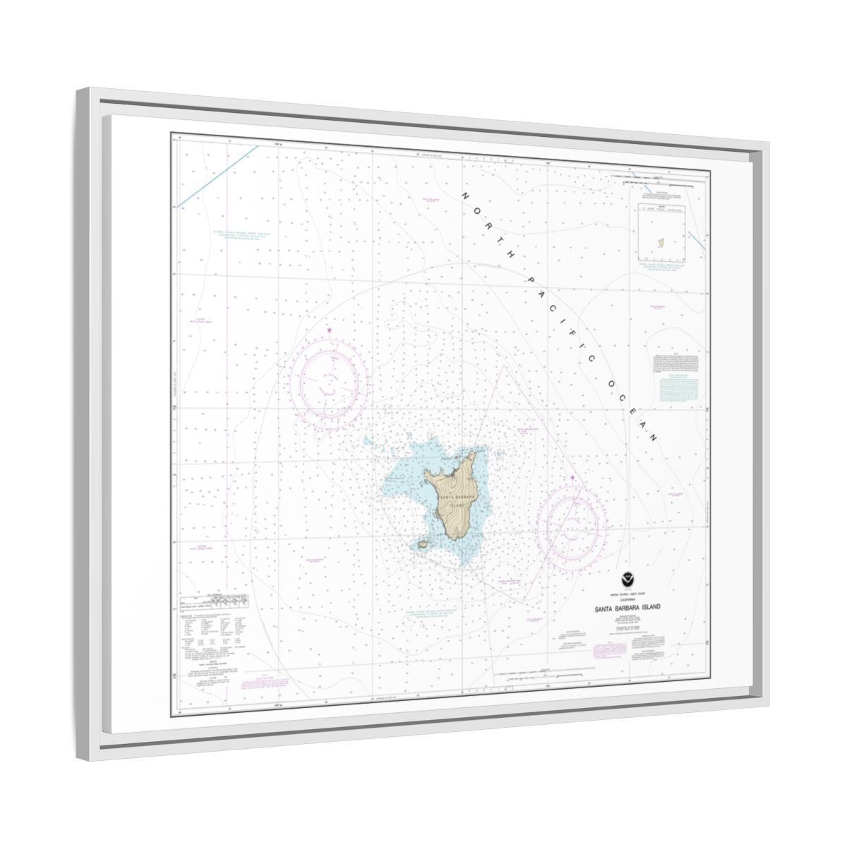Chart 18756 Santa Barbara Island - NOAA Nautical Chart Floating Frame Canvas | 32" x 24" | 40" x 30" - White side