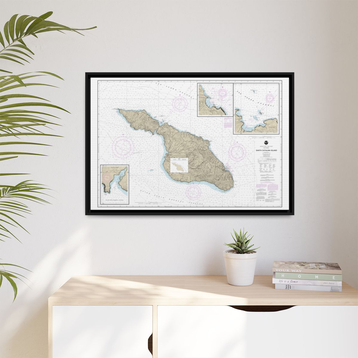 Chart 18757 Santa Catalina Island;Avalon Bay;Catalina Harbor;Isthmus Cove - NOAA Nautical Chart Floating Frame Canvas | 30" x 20" | 36" x 24" | 48" x 32" - Black context-1