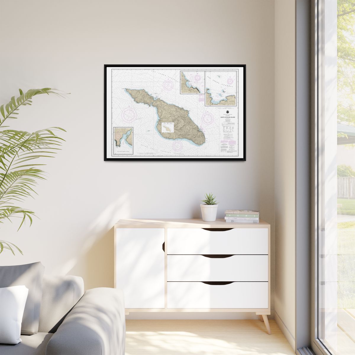 Chart 18757 Santa Catalina Island;Avalon Bay;Catalina Harbor;Isthmus Cove - NOAA Nautical Chart Floating Frame Canvas | 30" x 20" | 36" x 24" | 48" x 32" - Black context-1
