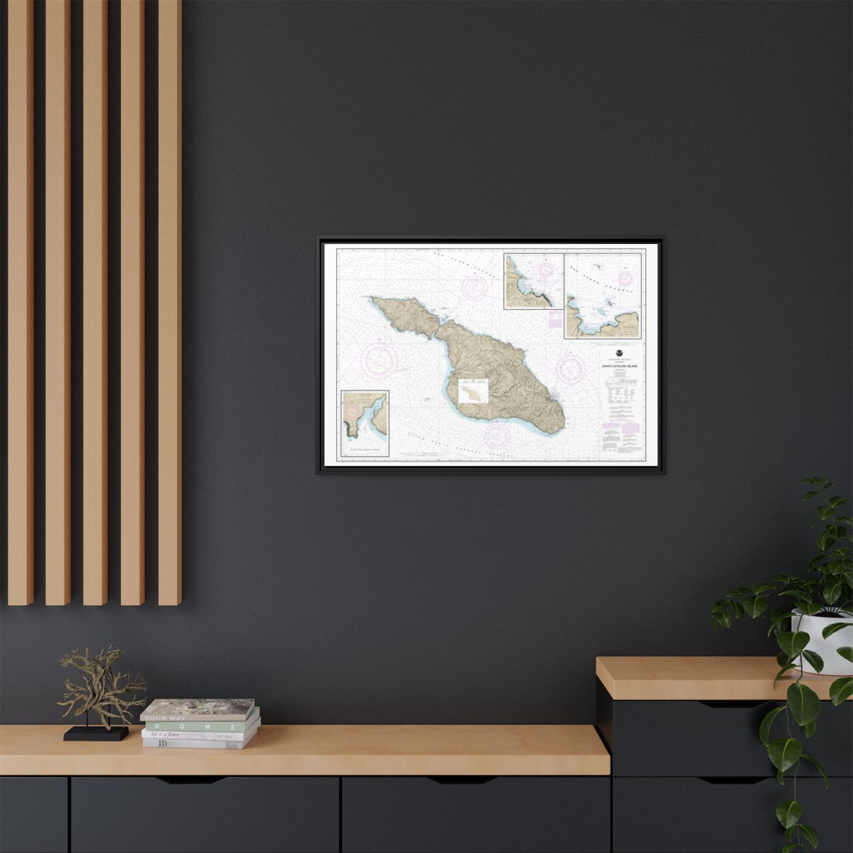 Chart 18757 Santa Catalina Island;Avalon Bay;Catalina Harbor;Isthmus Cove - NOAA Nautical Chart Floating Frame Canvas | 30" x 20" | 36" x 24" | 48" x 32" - Black context-2