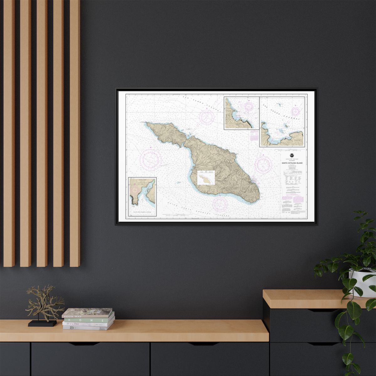 Chart 18757 Santa Catalina Island;Avalon Bay;Catalina Harbor;Isthmus Cove - NOAA Nautical Chart Floating Frame Canvas | 30" x 20" | 36" x 24" | 48" x 32" - Black context-2