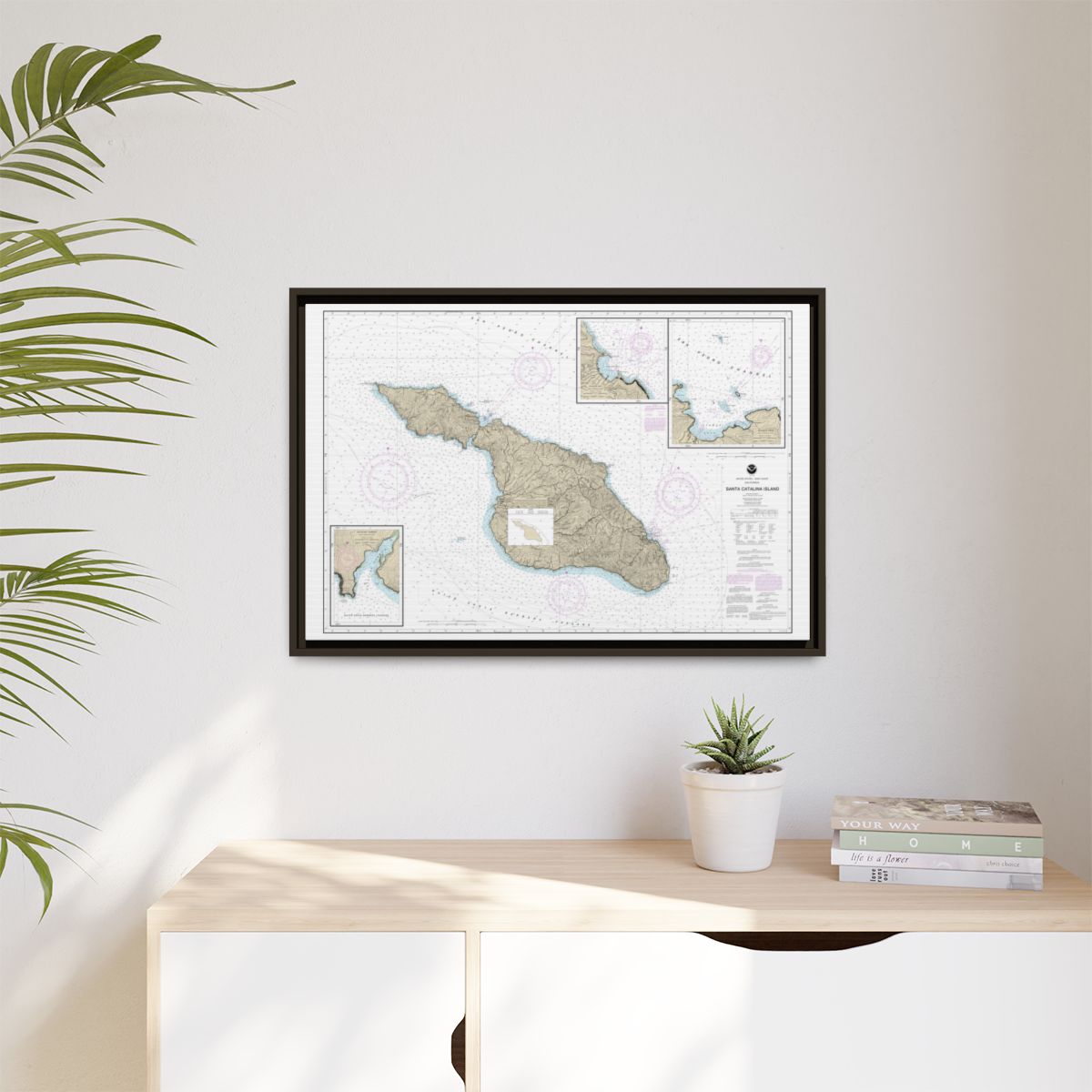 Chart 18757 Santa Catalina Island;Avalon Bay;Catalina Harbor;Isthmus Cove - NOAA Nautical Chart Floating Frame Canvas | 30" x 20" | 36" x 24" | 48" x 32" - Espresso context-1