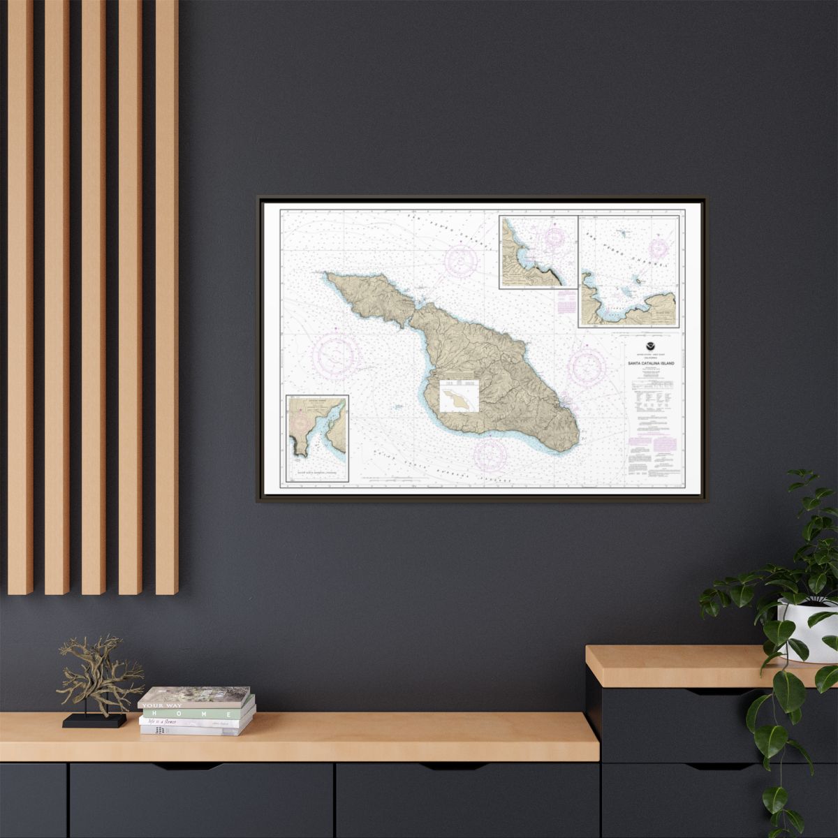 Chart 18757 Santa Catalina Island;Avalon Bay;Catalina Harbor;Isthmus Cove - NOAA Nautical Chart Floating Frame Canvas | 30" x 20" | 36" x 24" | 48" x 32" - Espresso context-2