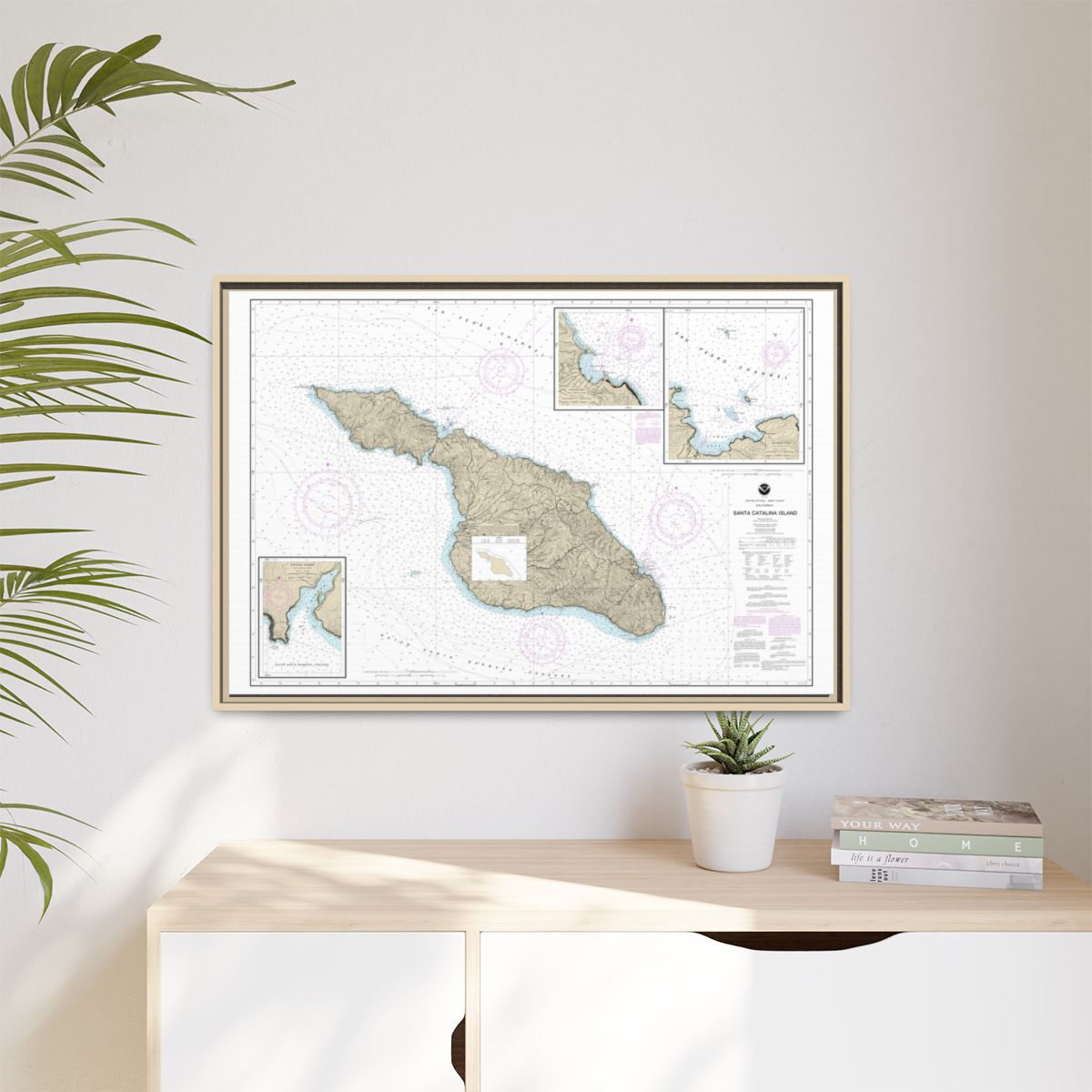 Chart 18757 Santa Catalina Island;Avalon Bay;Catalina Harbor;Isthmus Cove - NOAA Nautical Chart Floating Frame Canvas | 30" x 20" | 36" x 24" | 48" x 32" - Natural context-1