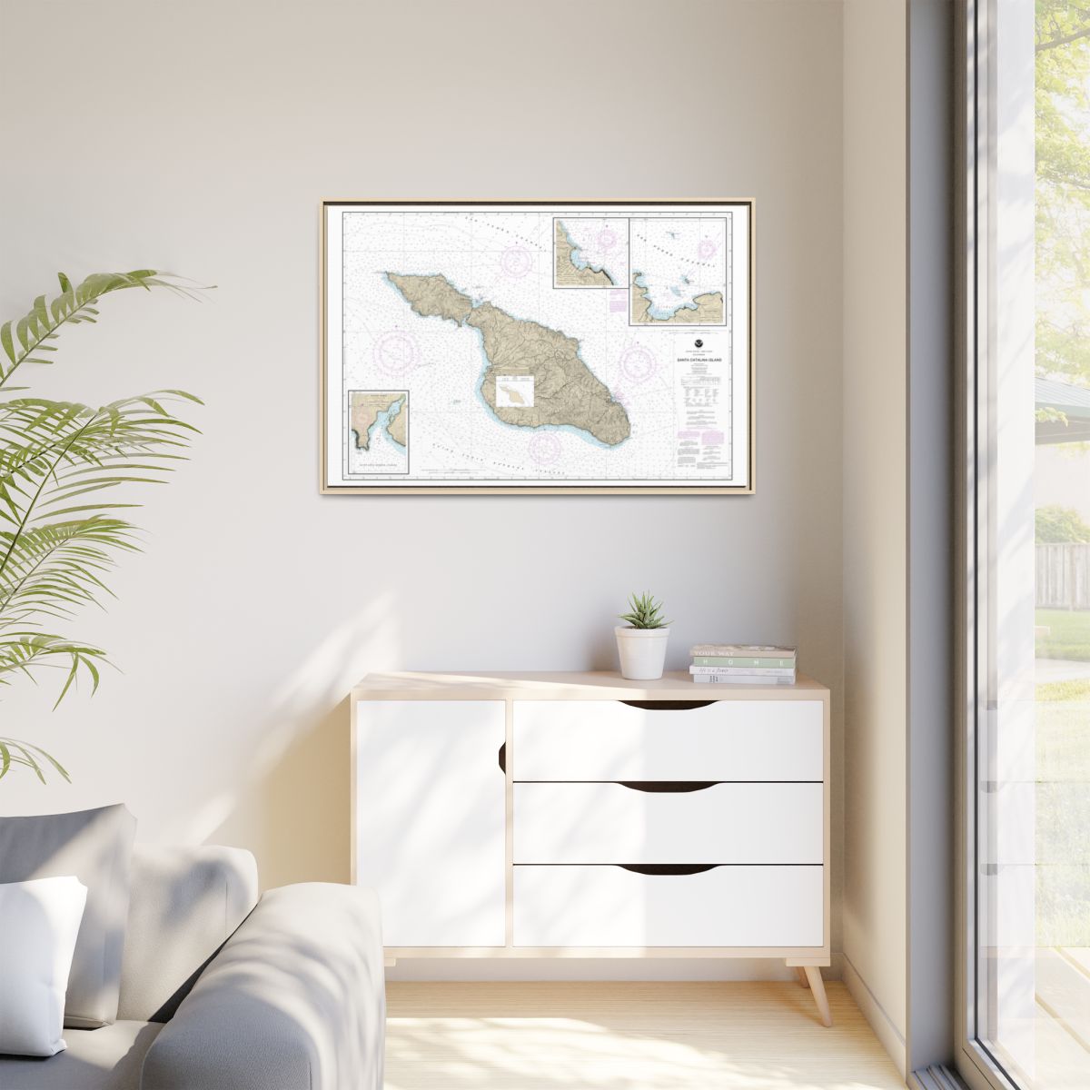 Chart 18757 Santa Catalina Island;Avalon Bay;Catalina Harbor;Isthmus Cove - NOAA Nautical Chart Floating Frame Canvas | 30" x 20" | 36" x 24" | 48" x 32" - Natural context-1