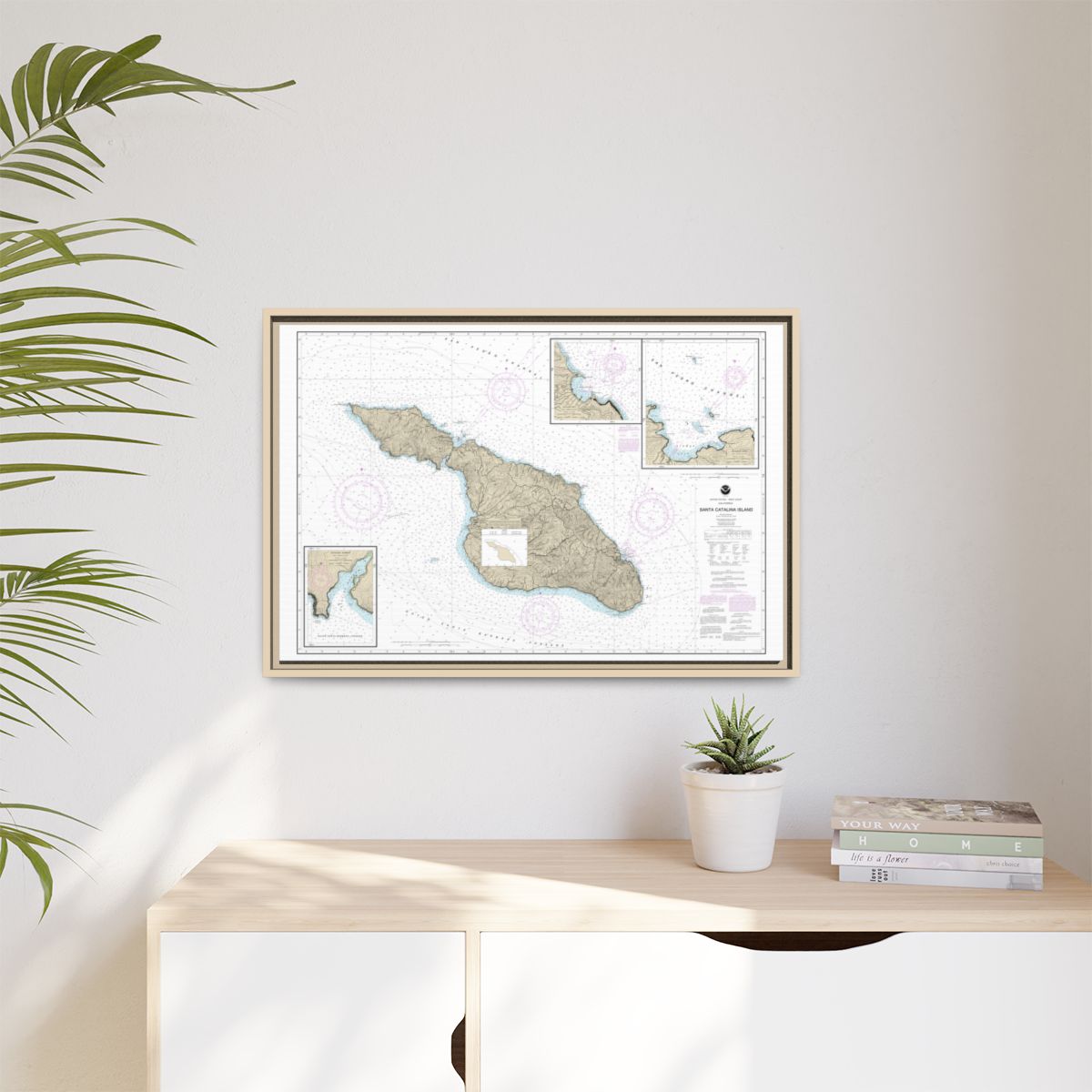Chart 18757 Santa Catalina Island;Avalon Bay;Catalina Harbor;Isthmus Cove - NOAA Nautical Chart Floating Frame Canvas | 30" x 20" | 36" x 24" | 48" x 32" - Natural context-1