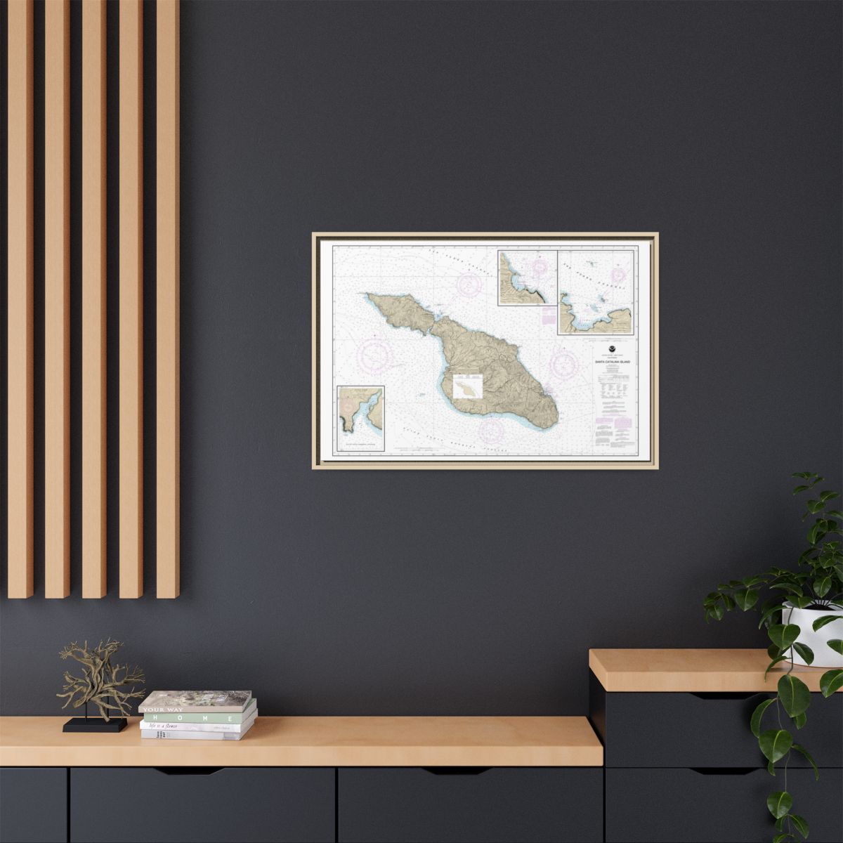 Chart 18757 Santa Catalina Island;Avalon Bay;Catalina Harbor;Isthmus Cove - NOAA Nautical Chart Floating Frame Canvas | 30" x 20" | 36" x 24" | 48" x 32" - Natural context-2
