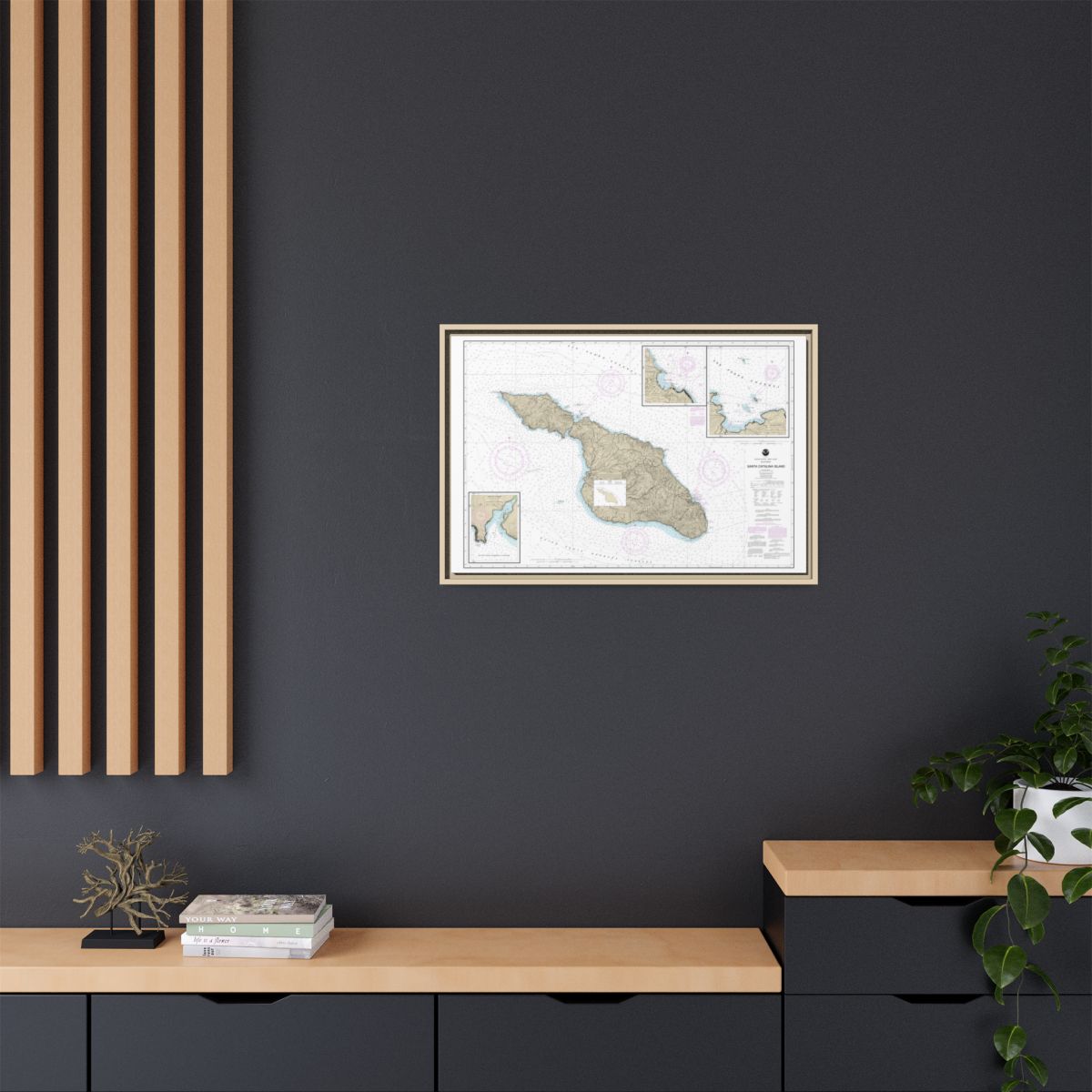 Chart 18757 Santa Catalina Island;Avalon Bay;Catalina Harbor;Isthmus Cove - NOAA Nautical Chart Floating Frame Canvas | 30" x 20" | 36" x 24" | 48" x 32" - Natural context-2