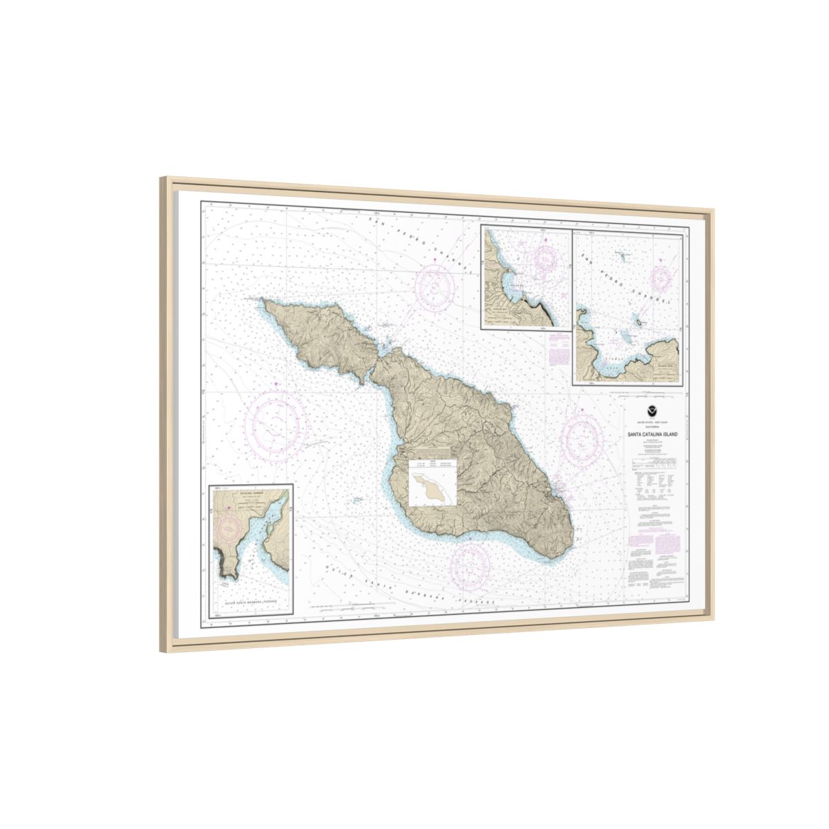 Chart 18757 Santa Catalina Island;Avalon Bay;Catalina Harbor;Isthmus Cove - NOAA Nautical Chart Floating Frame Canvas | 30" x 20" | 36" x 24" | 48" x 32" - Natural side