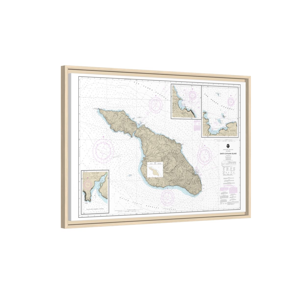 Chart 18757 Santa Catalina Island;Avalon Bay;Catalina Harbor;Isthmus Cove - NOAA Nautical Chart Floating Frame Canvas | 30" x 20" | 36" x 24" | 48" x 32" - Natural side