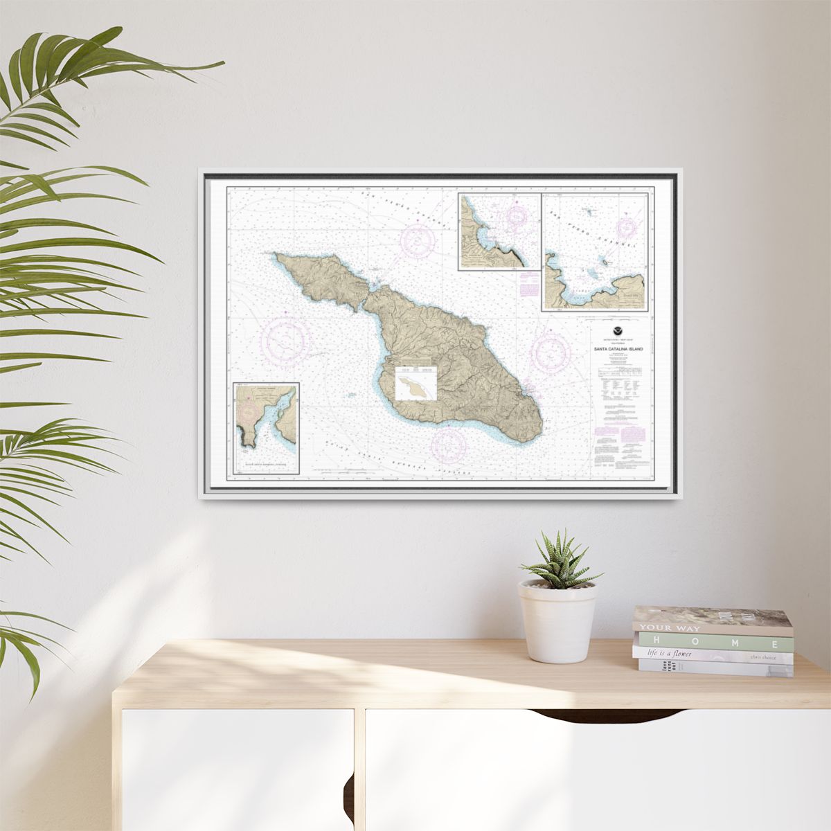 Chart 18757 Santa Catalina Island;Avalon Bay;Catalina Harbor;Isthmus Cove - NOAA Nautical Chart Floating Frame Canvas | 30" x 20" | 36" x 24" | 48" x 32" - White context-1