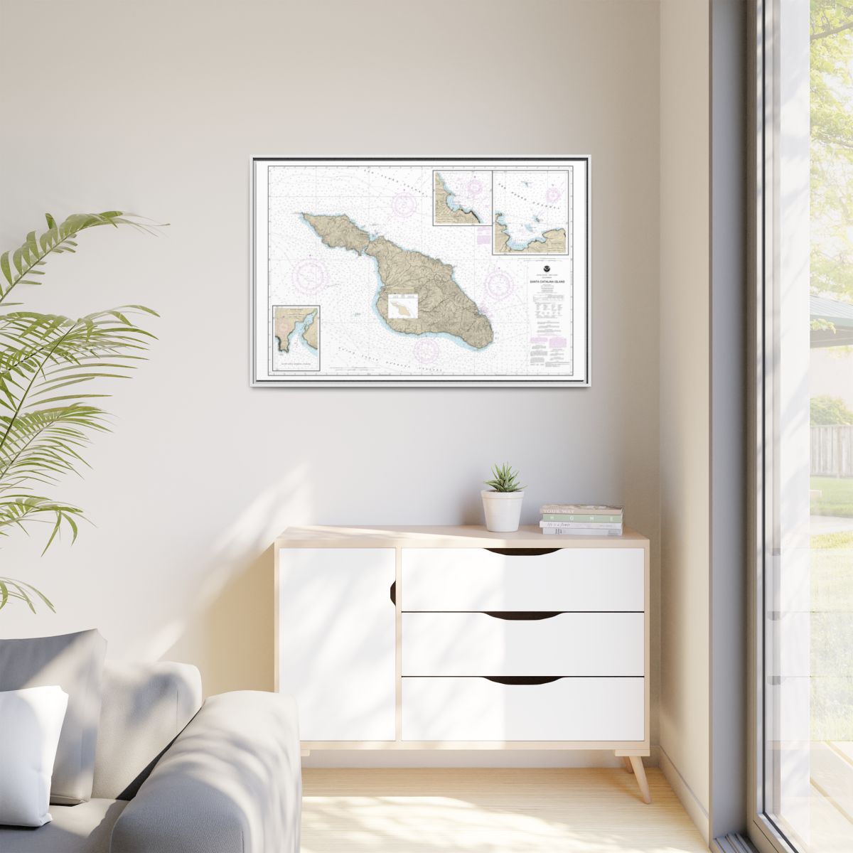 Chart 18757 Santa Catalina Island;Avalon Bay;Catalina Harbor;Isthmus Cove - NOAA Nautical Chart Floating Frame Canvas | 30" x 20" | 36" x 24" | 48" x 32" - White context-1