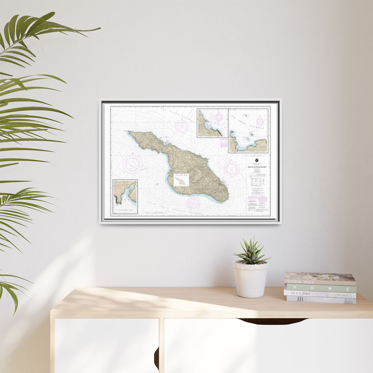 Chart 18757 Santa Catalina Island;Avalon Bay;Catalina Harbor;Isthmus Cove - NOAA Nautical Chart Floating Frame Canvas | 30" x 20" | 36" x 24" | 48" x 32" - White context-1