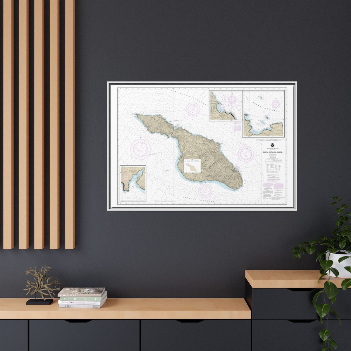 Chart 18757 Santa Catalina Island;Avalon Bay;Catalina Harbor;Isthmus Cove - NOAA Nautical Chart Floating Frame Canvas | 30" x 20" | 36" x 24" | 48" x 32" - White context-2