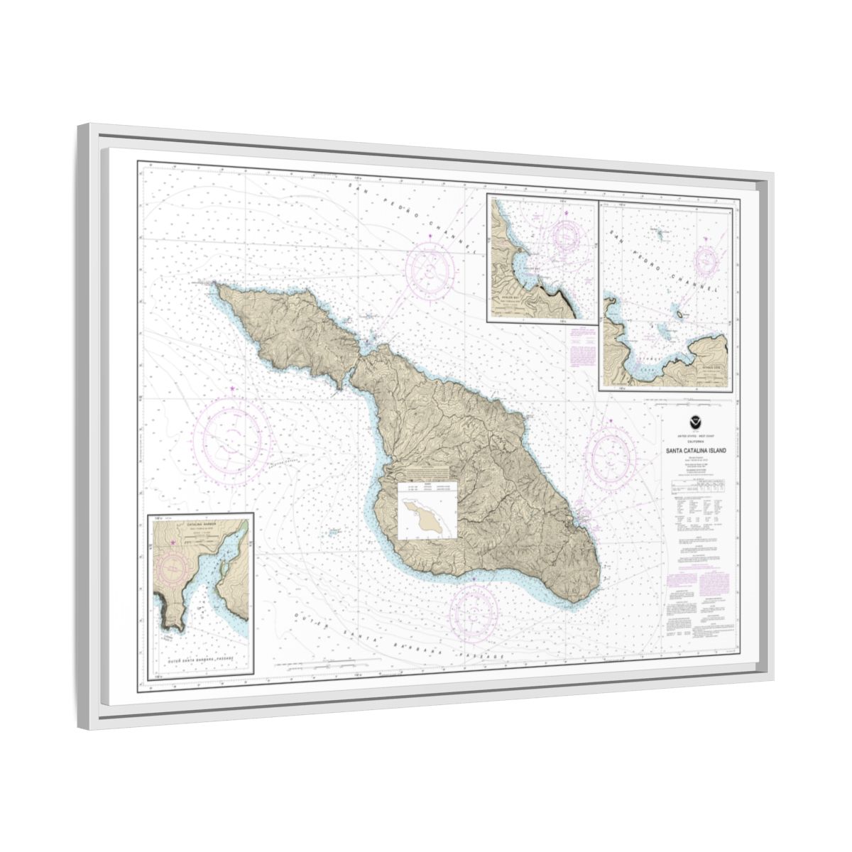 Chart 18757 Santa Catalina Island;Avalon Bay;Catalina Harbor;Isthmus Cove - NOAA Nautical Chart Floating Frame Canvas | 30" x 20" | 36" x 24" | 48" x 32" - White side