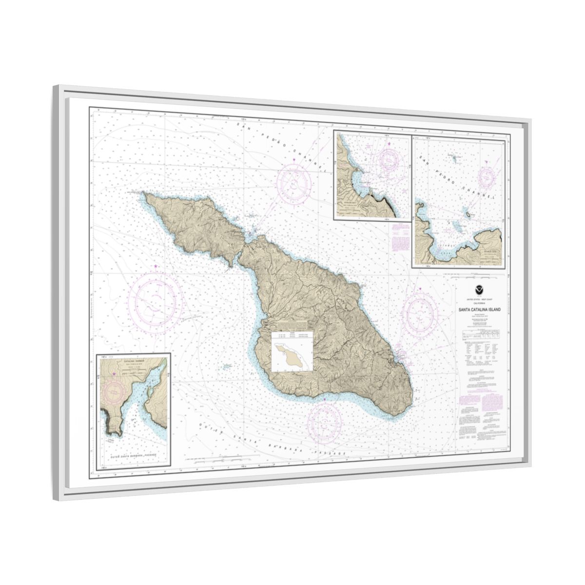 Chart 18757 Santa Catalina Island;Avalon Bay;Catalina Harbor;Isthmus Cove - NOAA Nautical Chart Floating Frame Canvas | 30" x 20" | 36" x 24" | 48" x 32" - White side