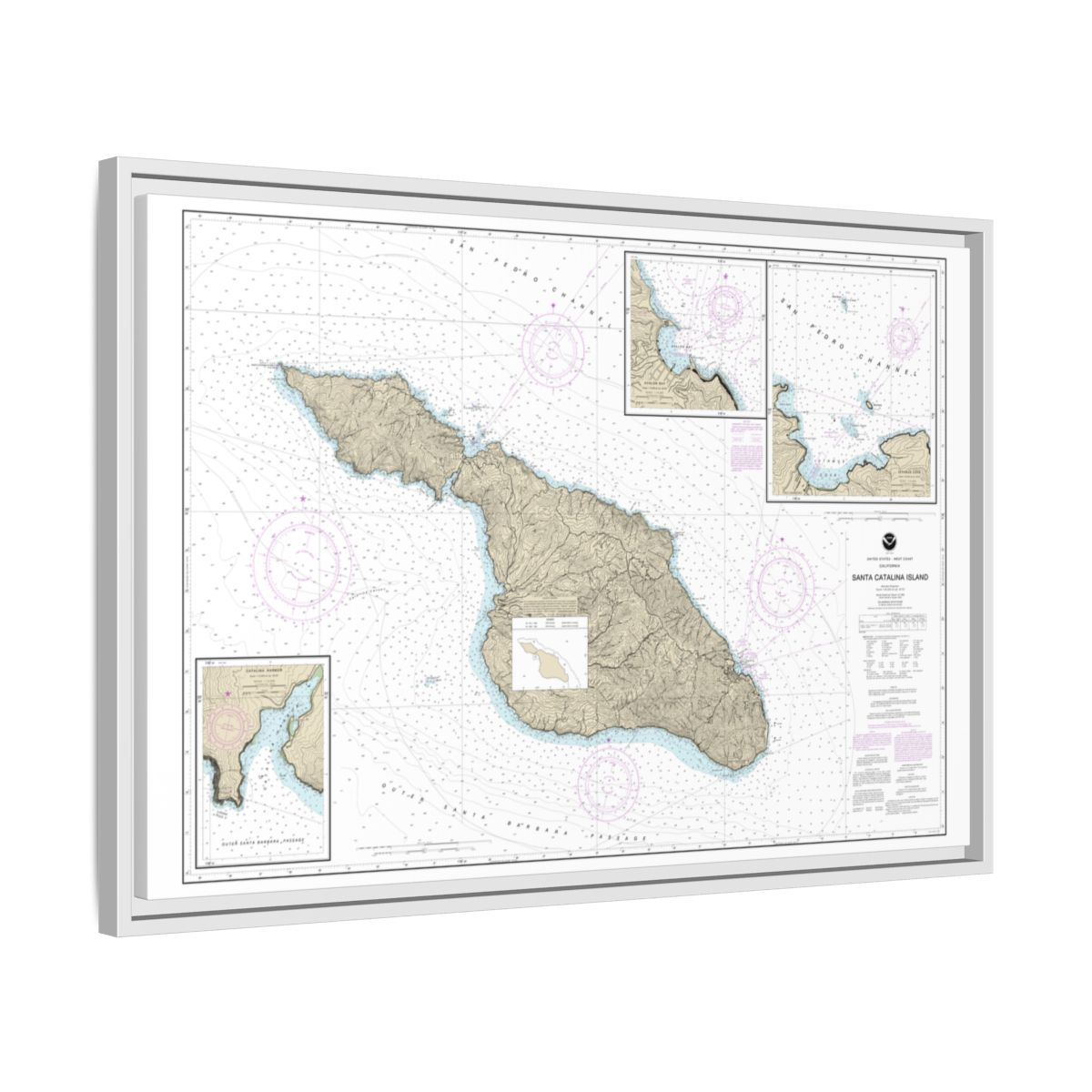 Chart 18757 Santa Catalina Island;Avalon Bay;Catalina Harbor;Isthmus Cove - NOAA Nautical Chart Floating Frame Canvas | 30" x 20" | 36" x 24" | 48" x 32" - White side