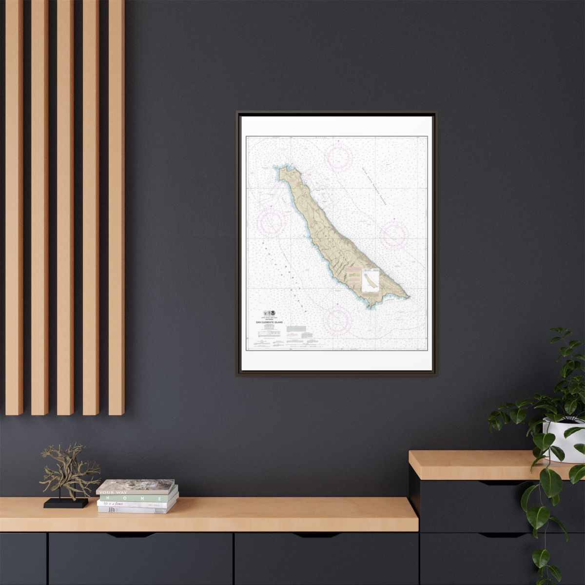 Chart 18762 San Clemente Island - NOAA Nautical Chart Floating Frame Canvas | 24" x 32" | 30" x 40" - Espresso context-2