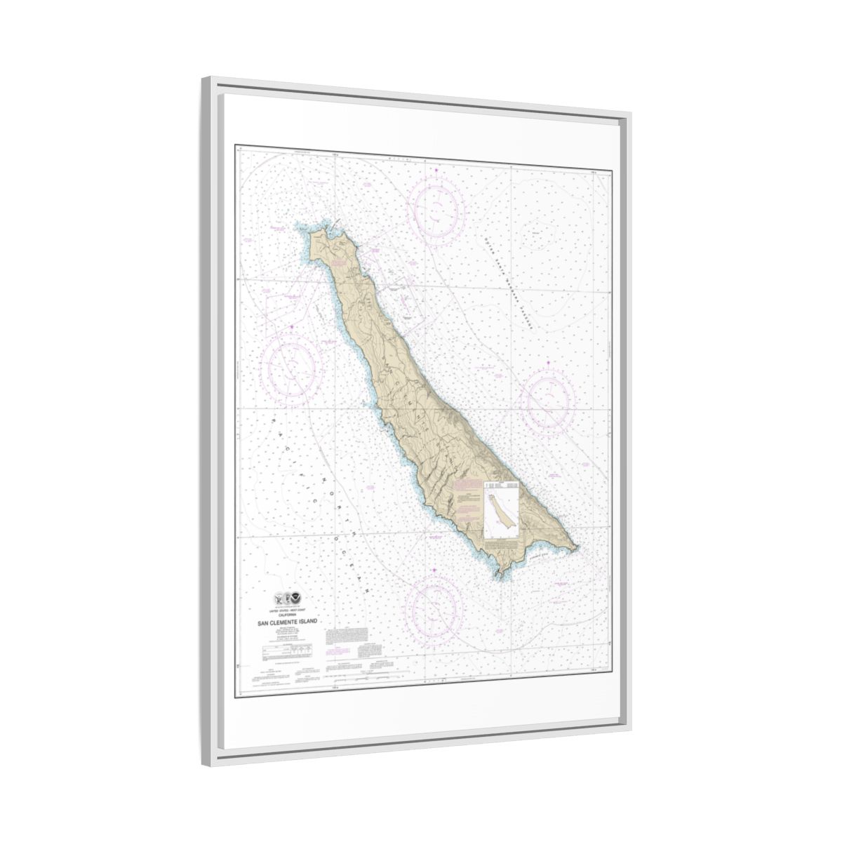 Chart 18762 San Clemente Island - NOAA Nautical Chart Floating Frame Canvas | 24" x 32" | 30" x 40" - White side